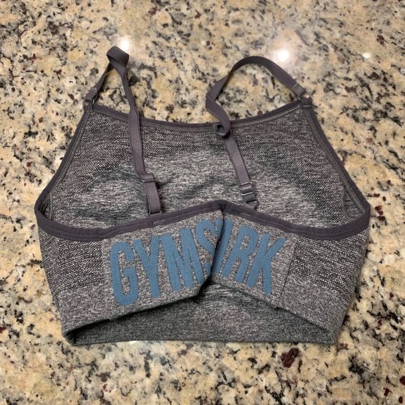 Gymshark Flex Strappy Sports Bra - Charcoal Marl/Teal S - Picture 4 of 4